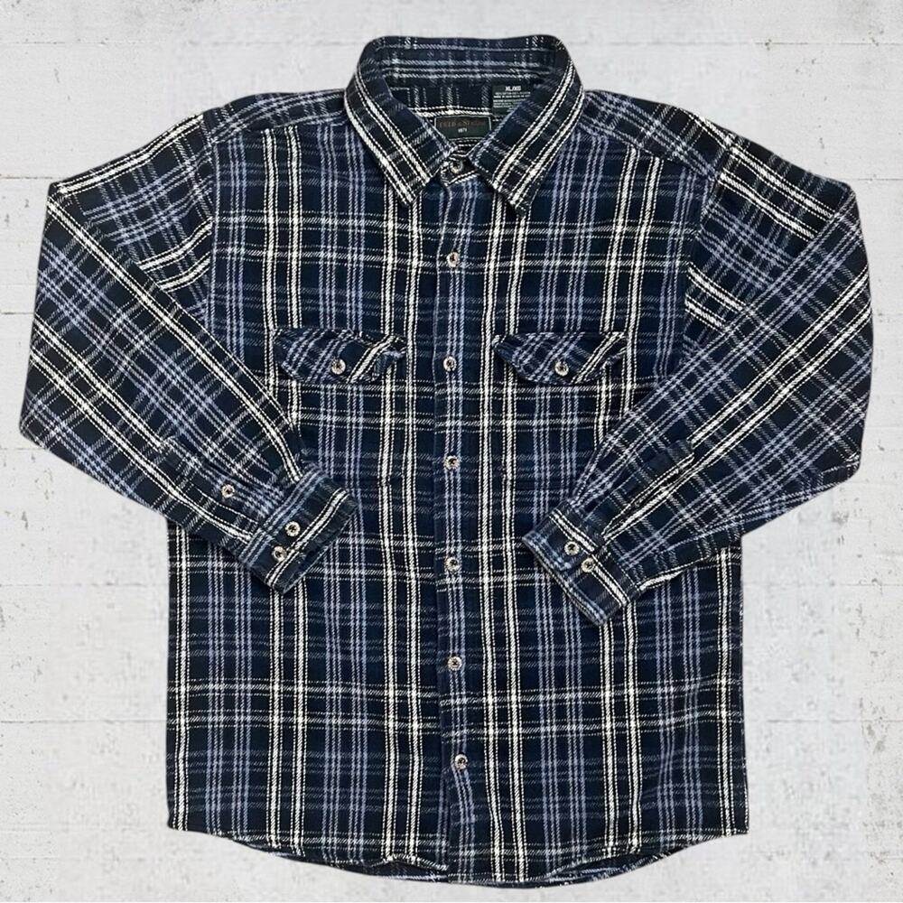 Field & Stream Men’s Heavyweight Navy Plaid Flannel Long Sleeve Shirt Size XL